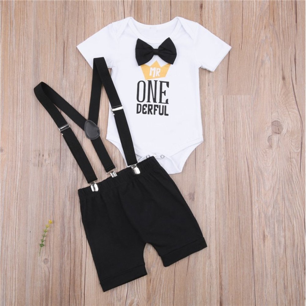 Mr Onederful Boy Smash Cake First Birthday Outfit Clothes Suspenders Gentleman